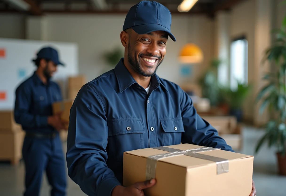 Delivery driver preparing packages