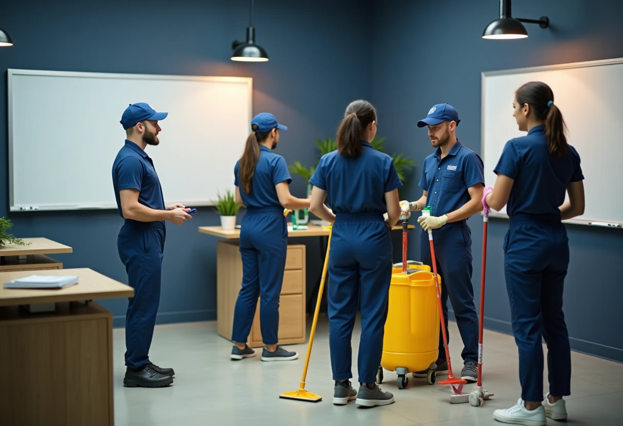 Professional cleaning team in action