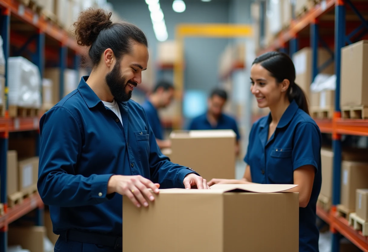 Trabajadores en un almacén