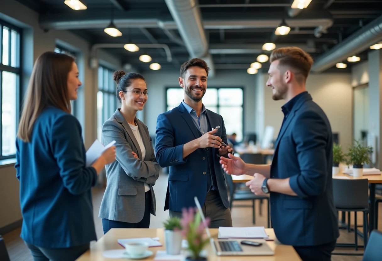 Equipo de ventas colaborando en oficina