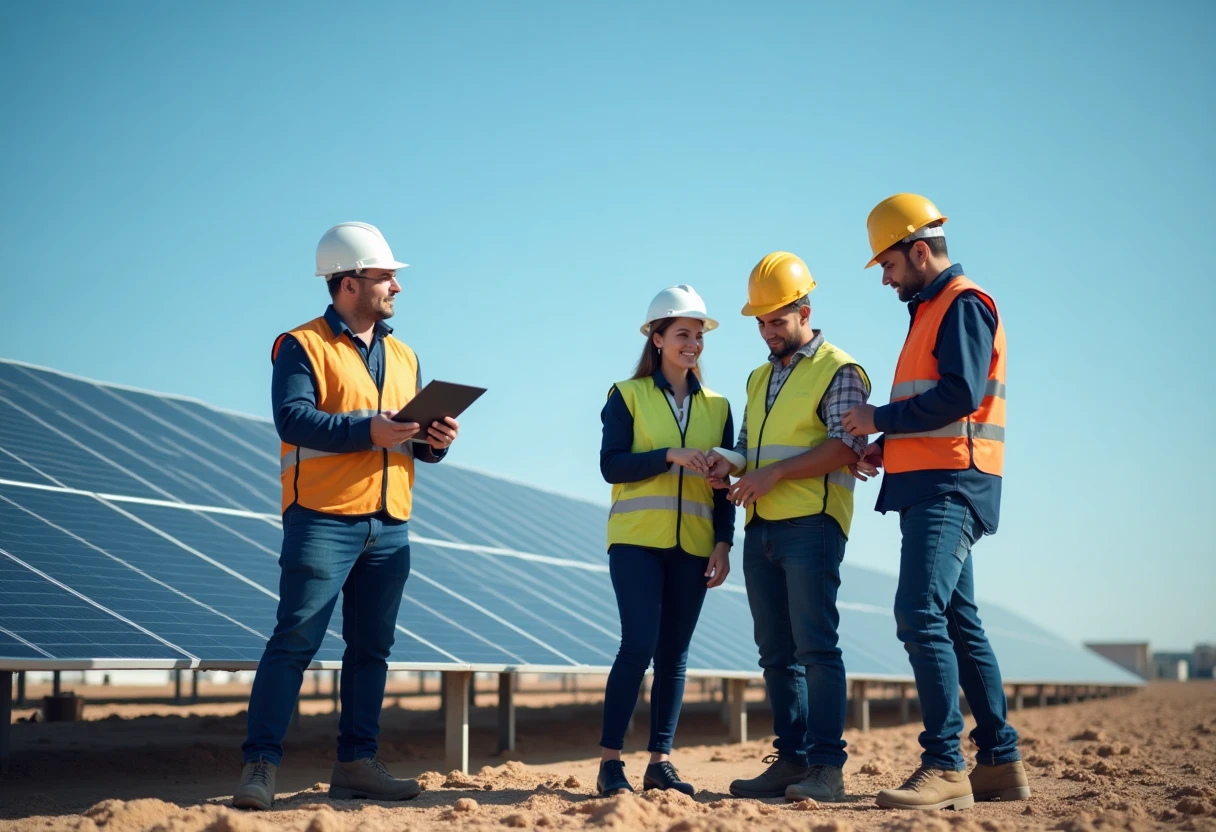 Ingenieros solares colaborando
