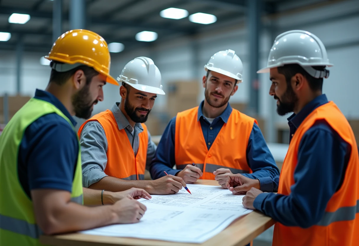 Construction team reviewing plans