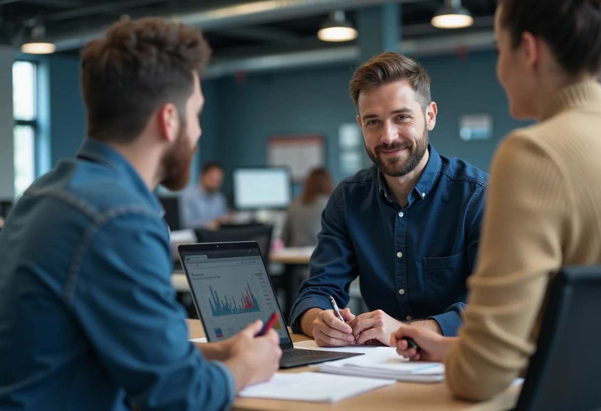 Software developers collaborating in a modern office