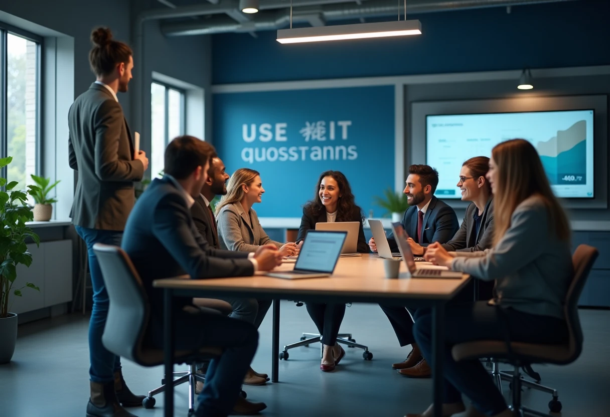 Professionals collaborating in a modern office