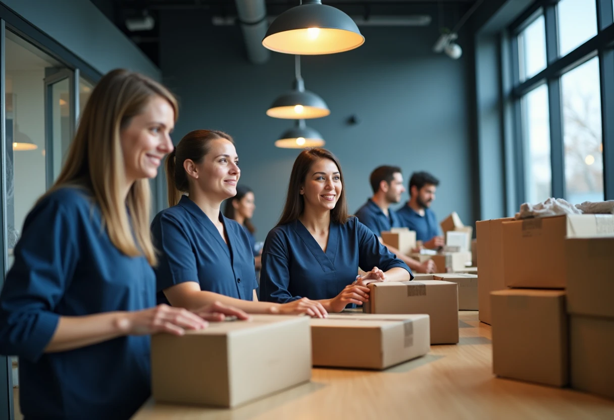 Courier hub with employees