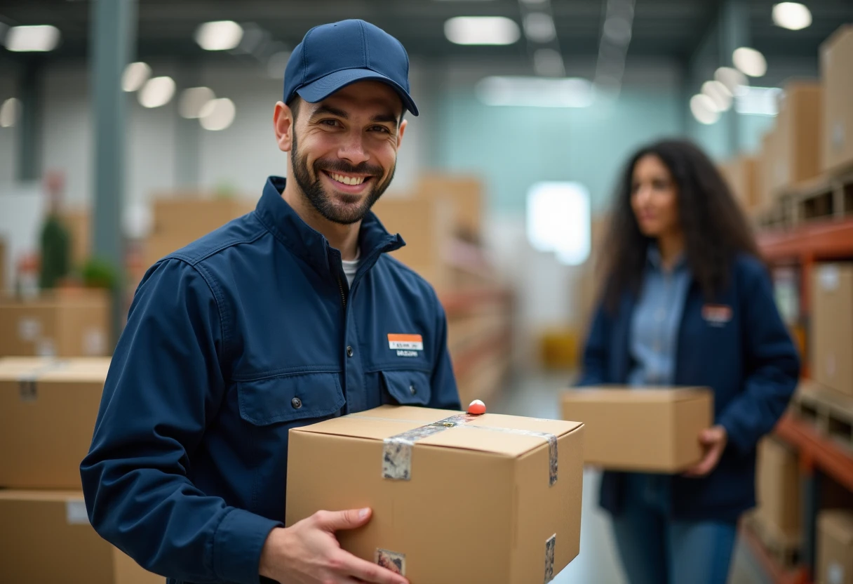 Delivery driver organizing packages