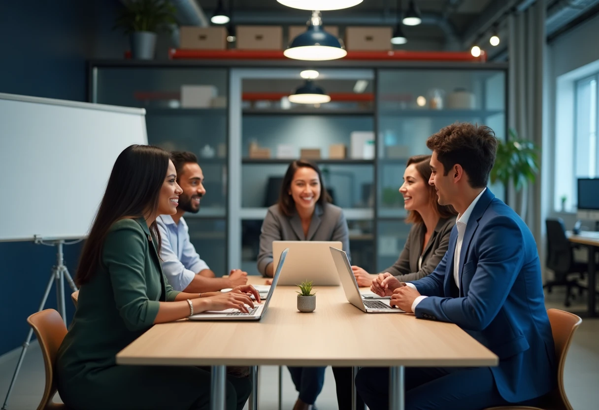 Diverse IT team collaborating in a modern office