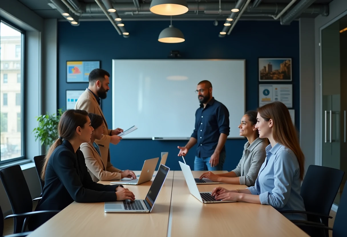 Sales professionals collaborating in a modern office