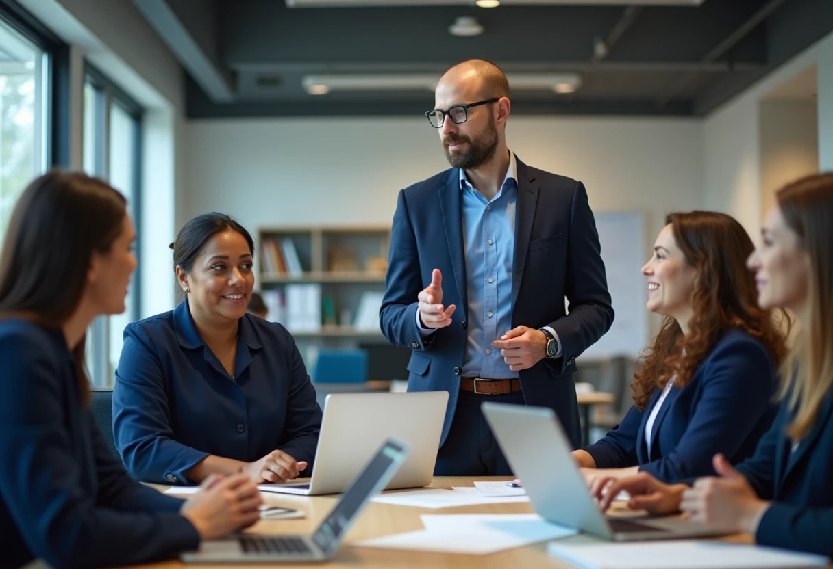 Senior engineer in leadership meeting